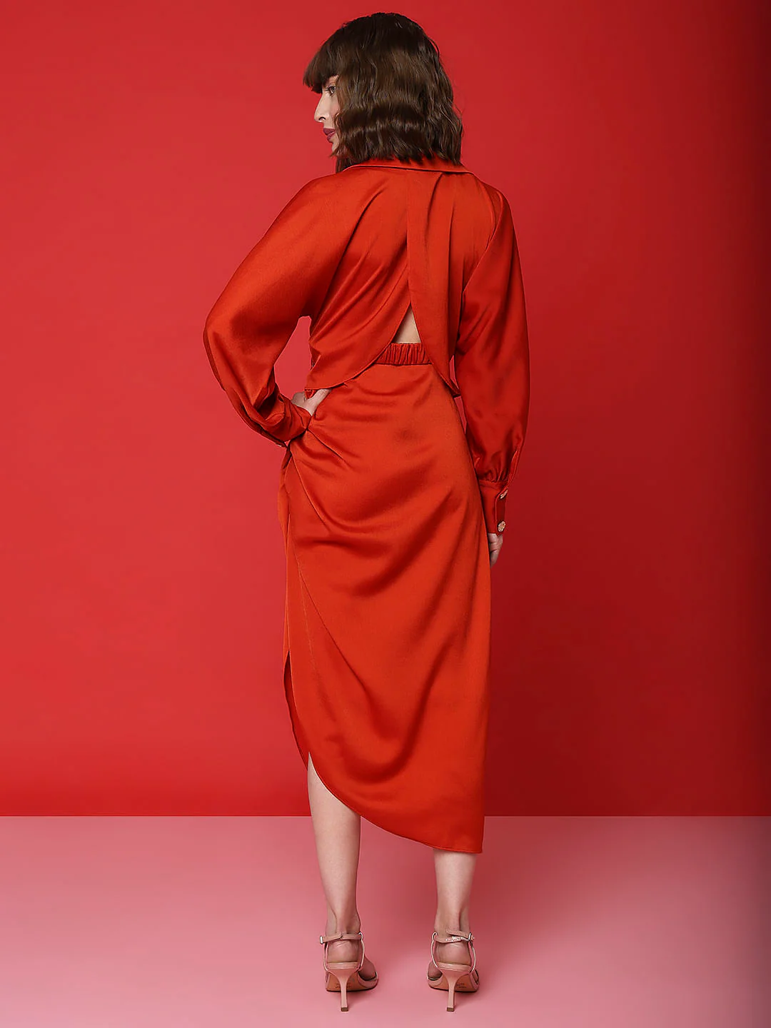 Marquee Red Asymmetric Shirt Dress - Image 4