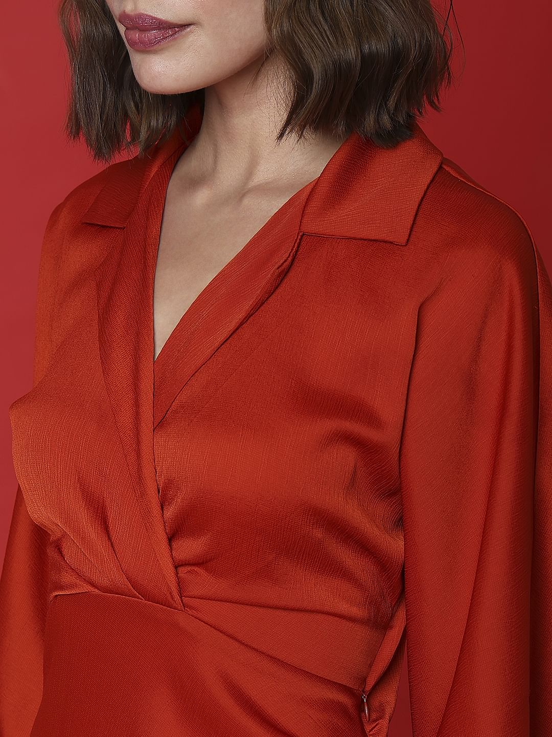 Marquee Red Asymmetric Shirt Dress - Image 7