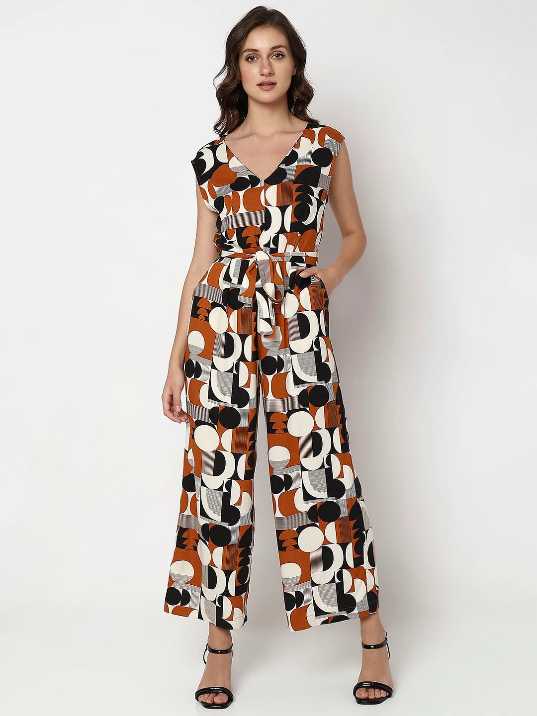 Brown Geometric Print Jumpsuit - Image 2