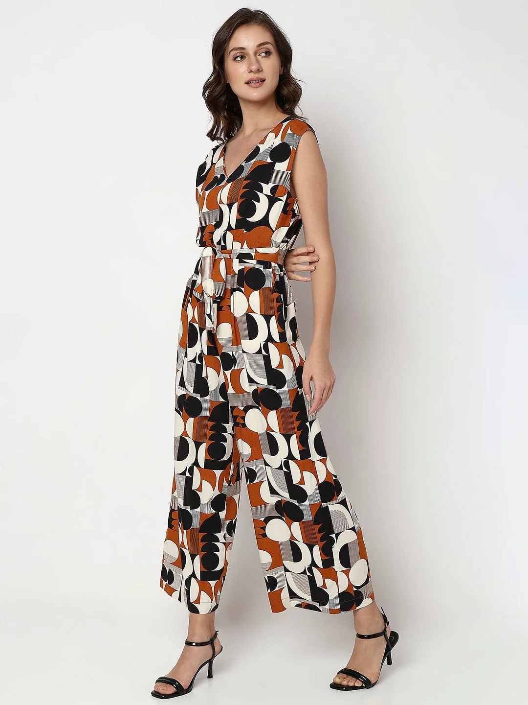 Brown Geometric Print Jumpsuit - Image 3