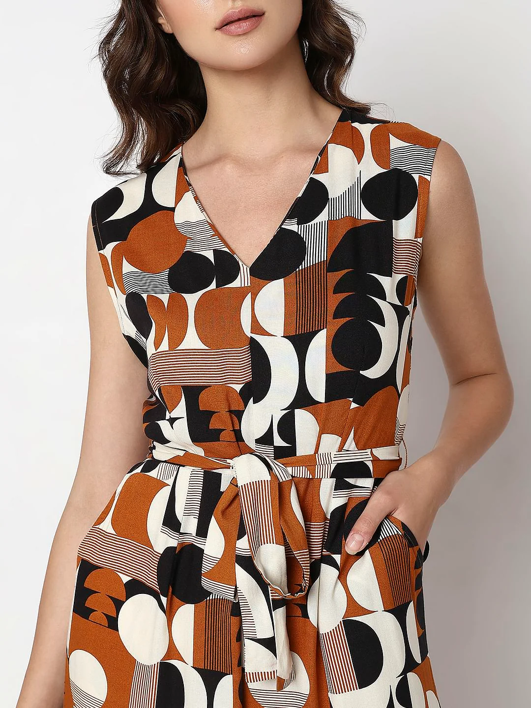 Brown Geometric Print Jumpsuit - Image 5