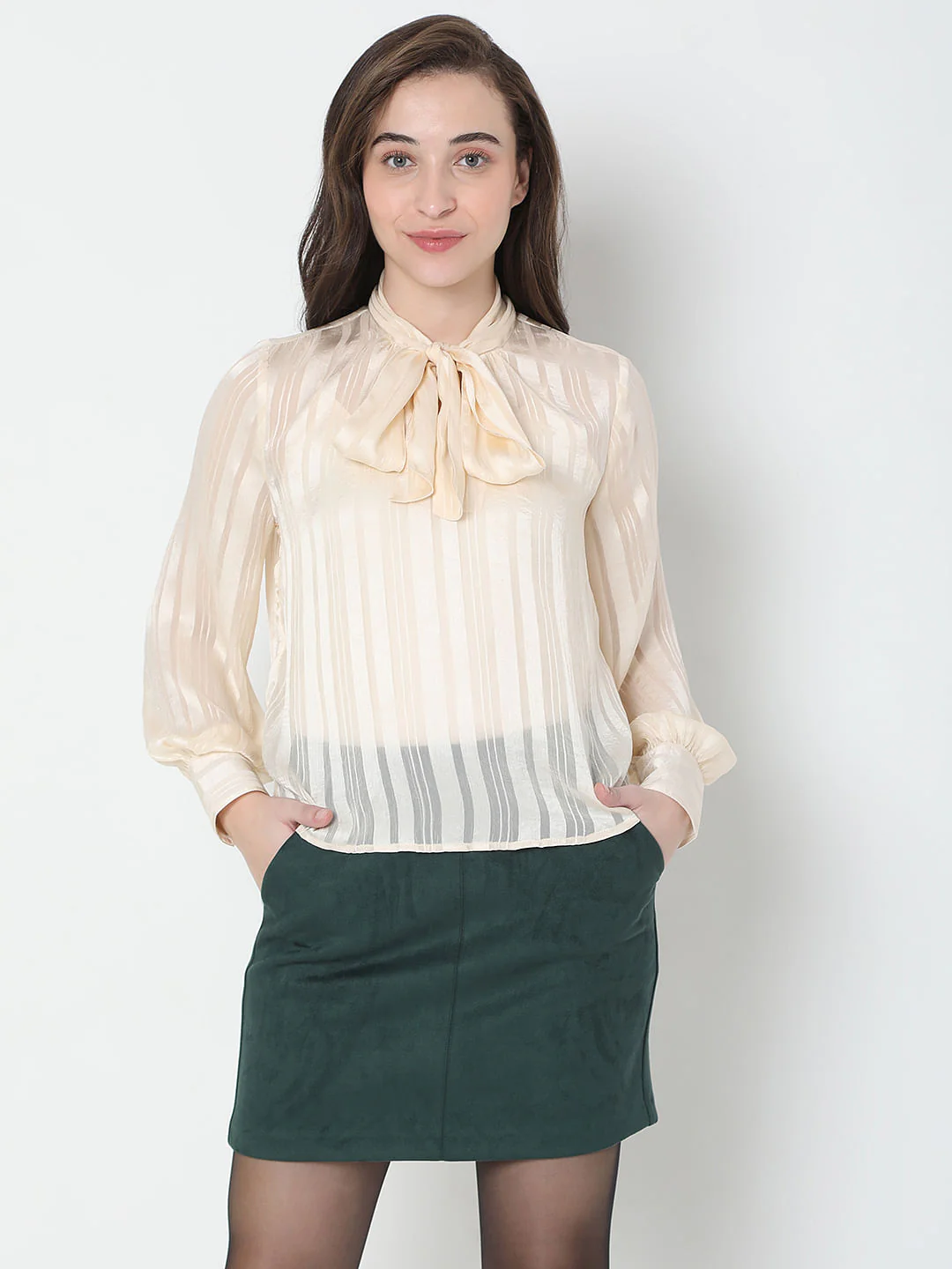 Beige Striped Satin Top - Image 2