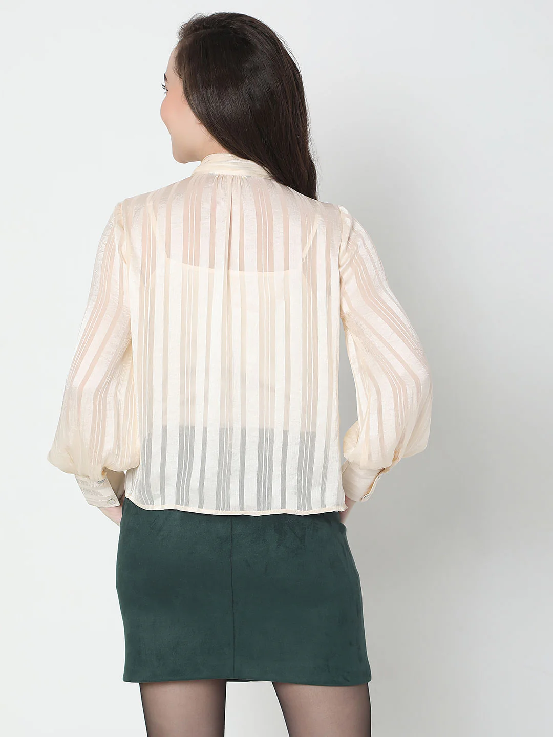 Beige Striped Satin Top - Image 4