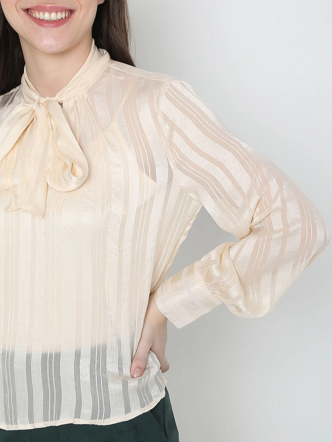 Beige Striped Satin Top - Image 6