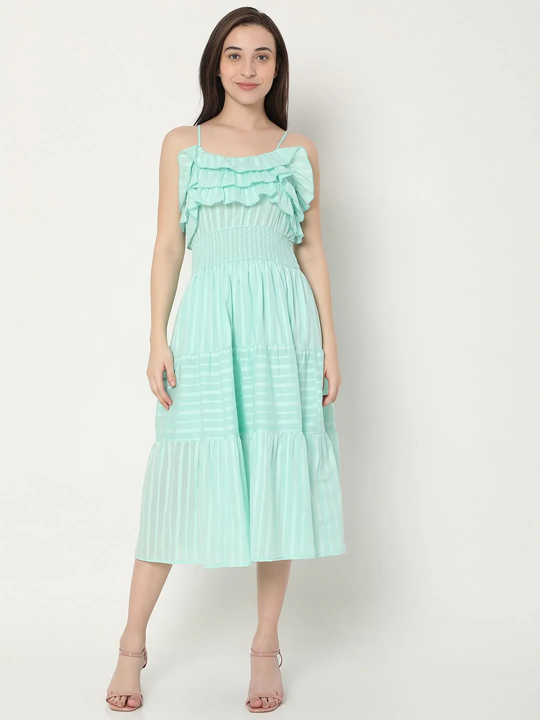 Green Striped Strappy Midi Dress - Image 2