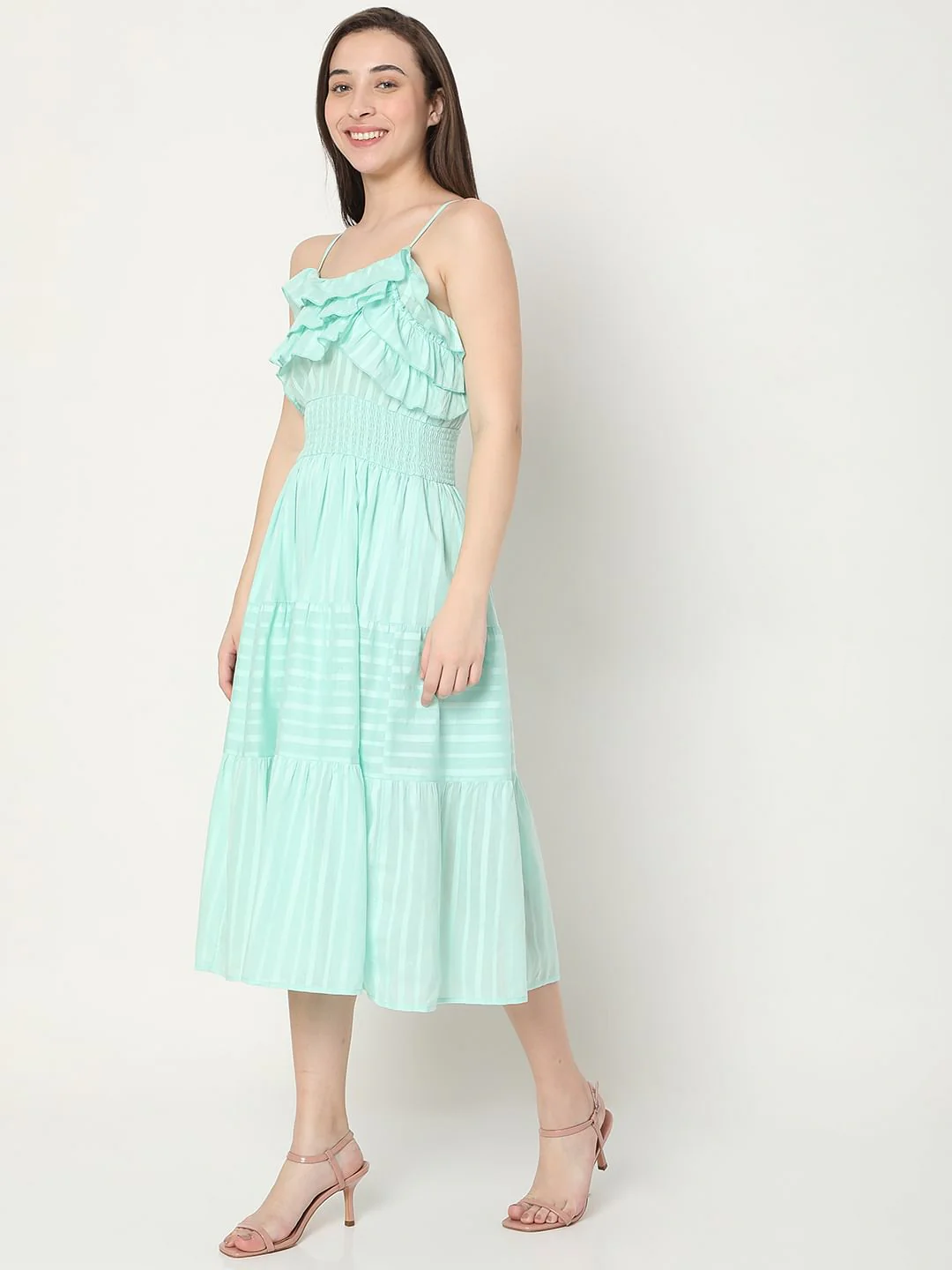 Green Striped Strappy Midi Dress - Image 3