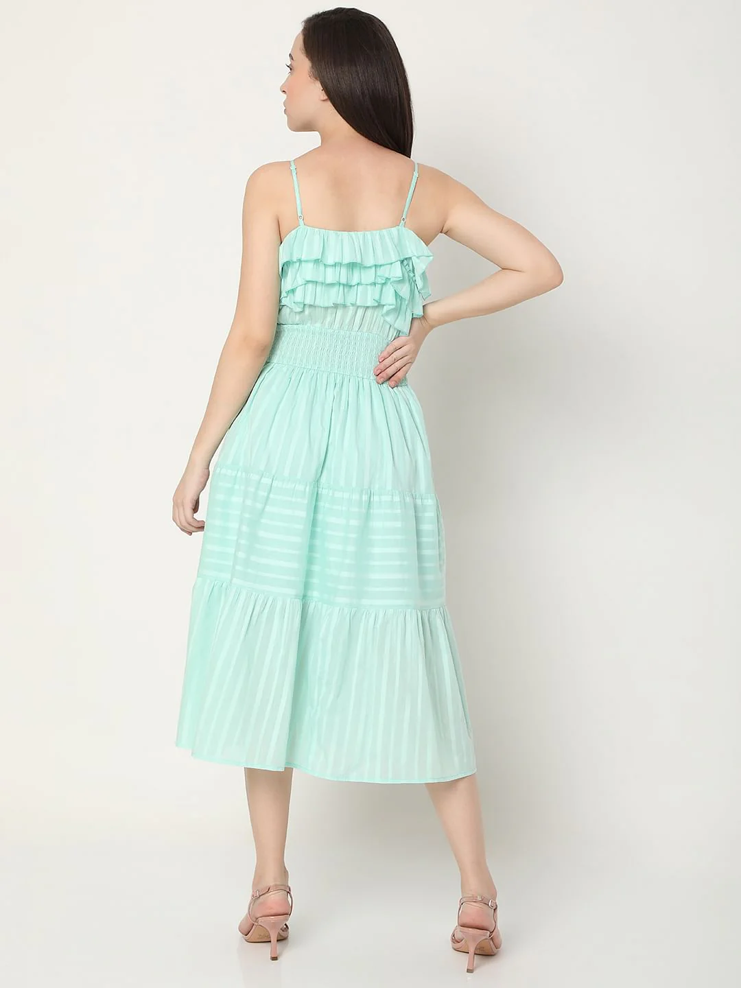Green Striped Strappy Midi Dress - Image 4