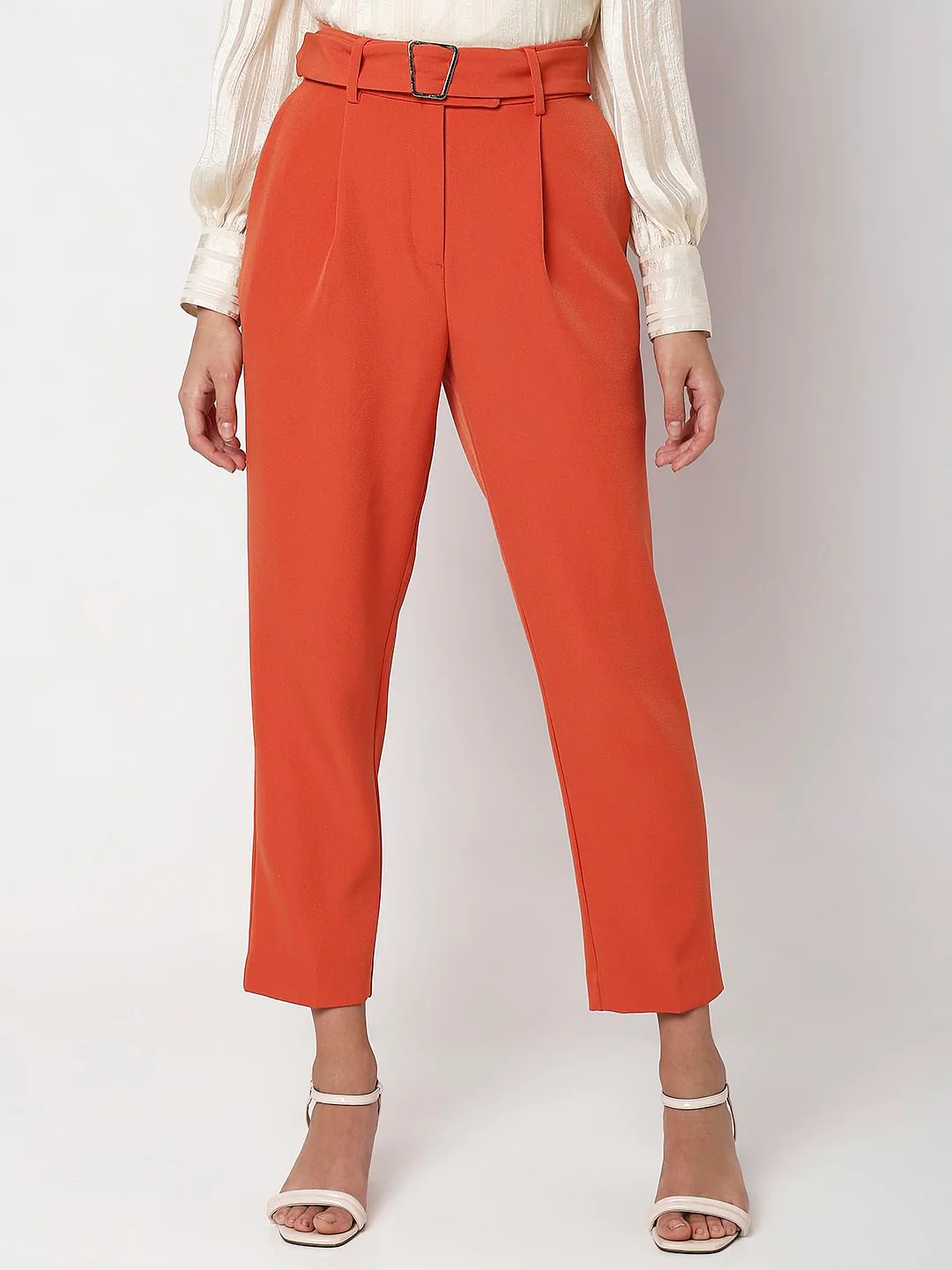 Orange High Rise Slim Fit Pants
