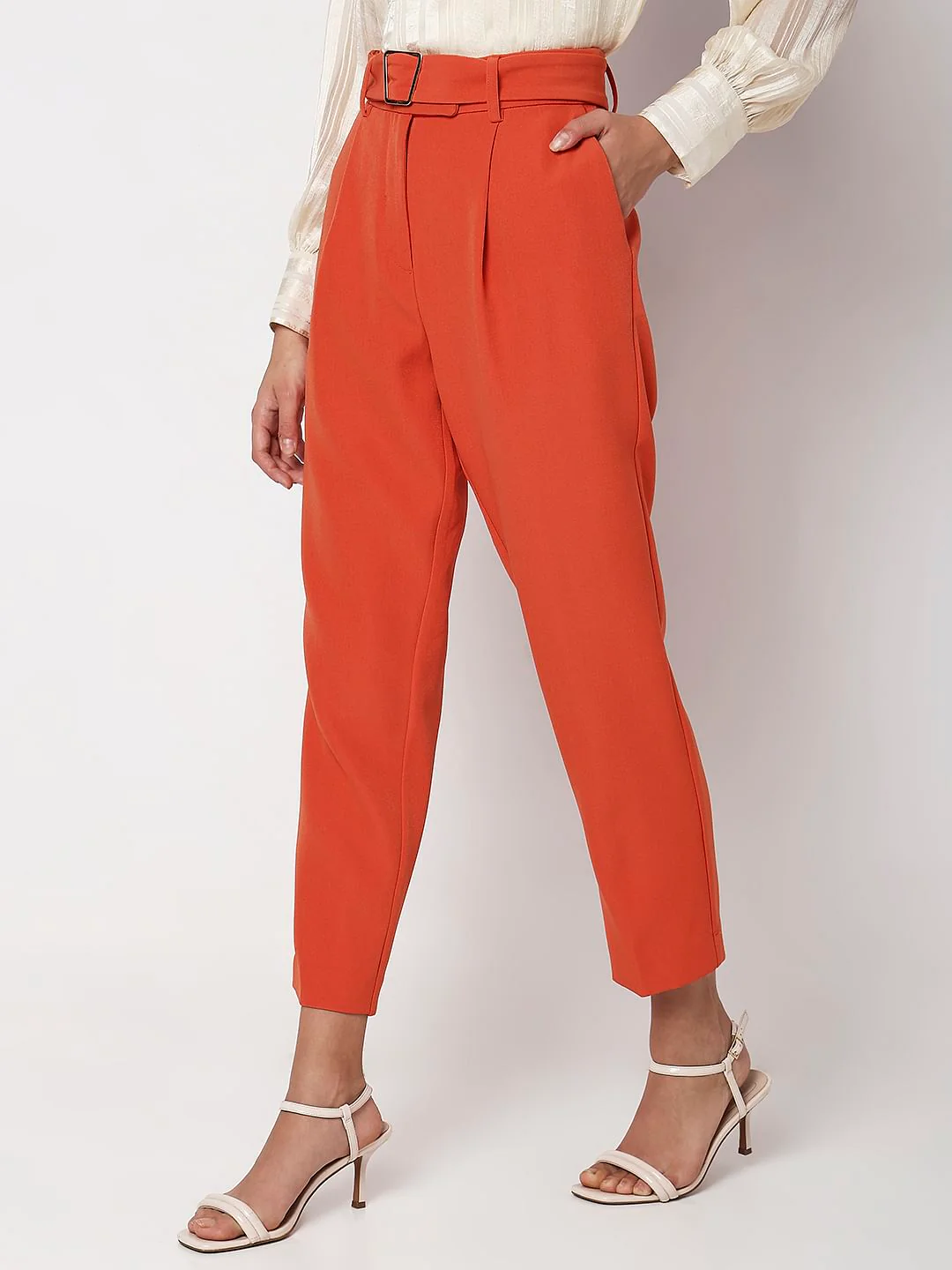 Orange High Rise Slim Fit Pants - Image 2