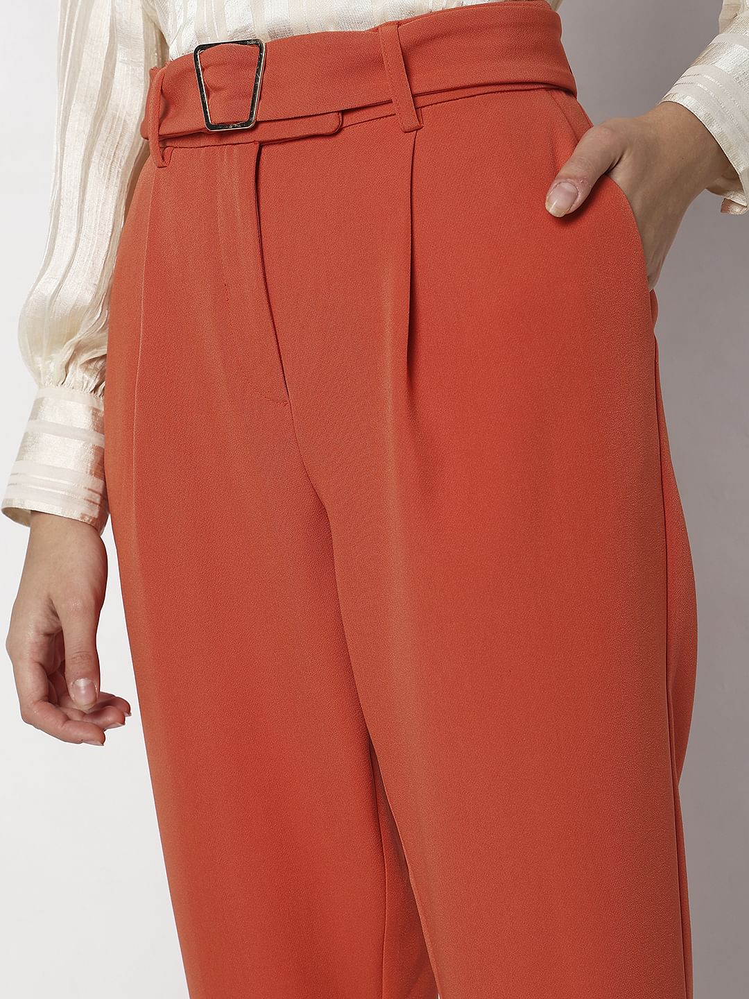 Orange High Rise Slim Fit Pants - Image 4