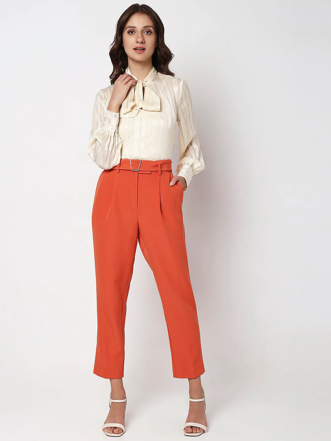 Orange High Rise Slim Fit Pants - Image 5
