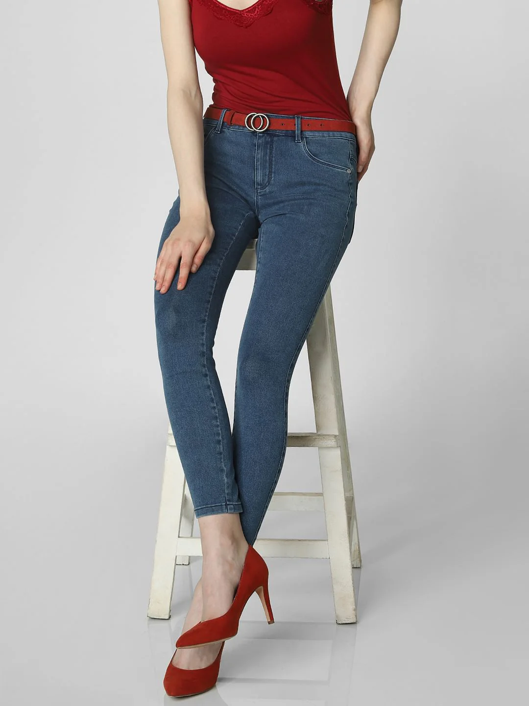 Blue Mid Rise Ankle Length Skinny Fit Jeggings - Image 2