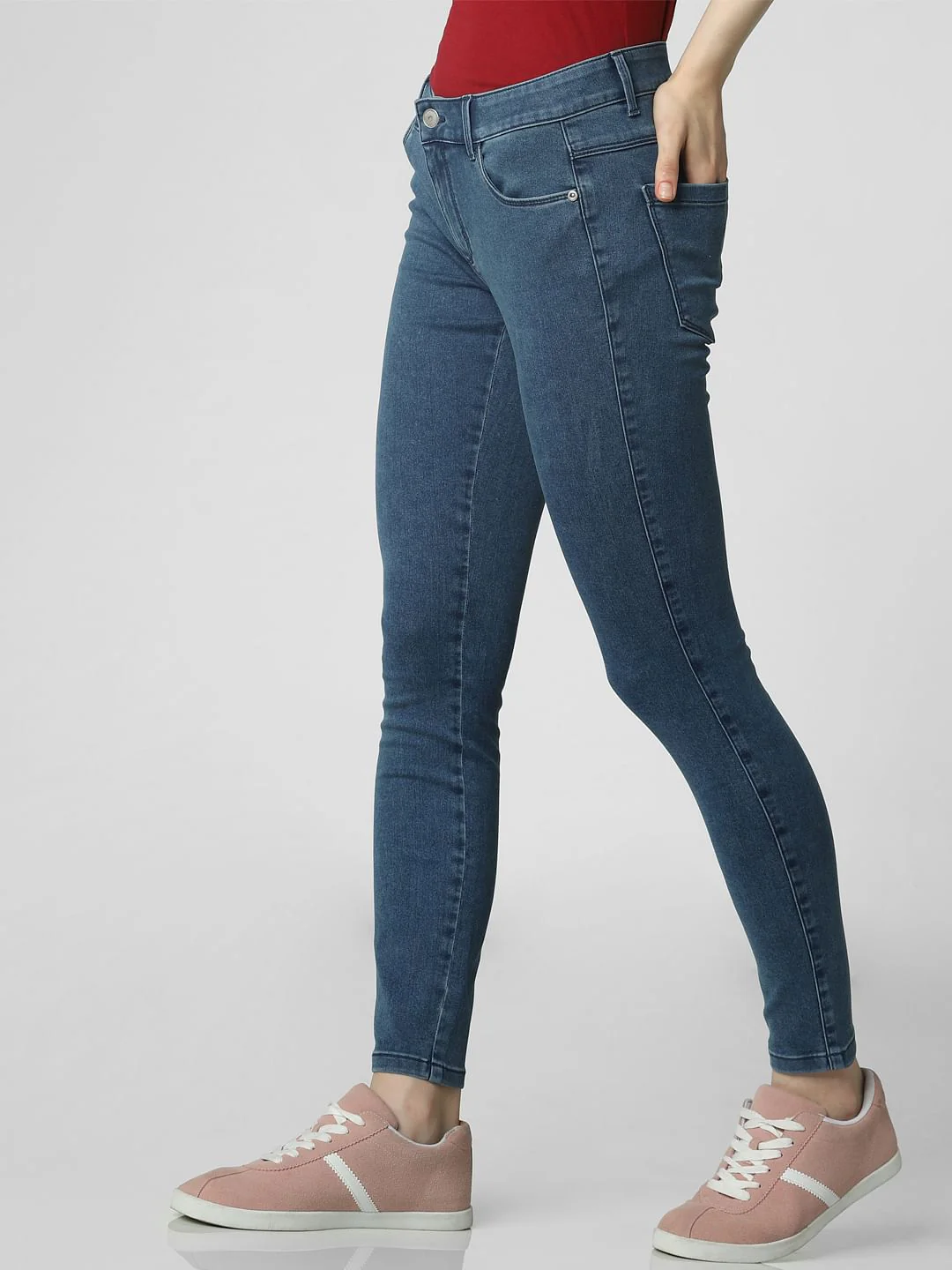 Blue Mid Rise Ankle Length Skinny Fit Jeggings - Image 3