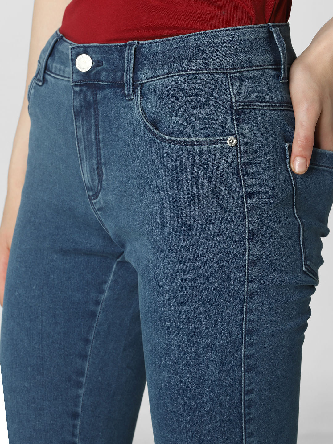 Blue Mid Rise Ankle Length Skinny Fit Jeggings - Image 6
