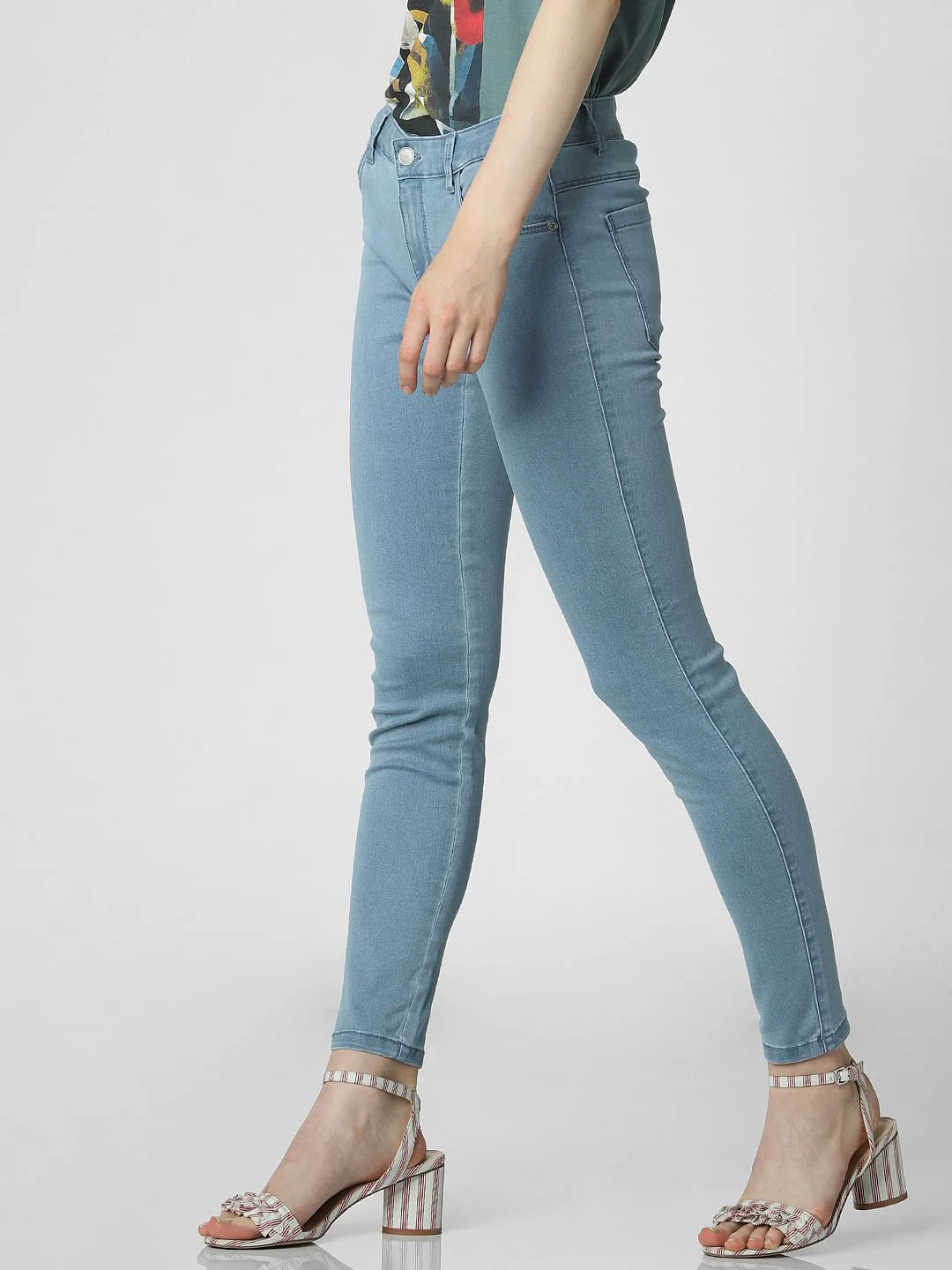 Blue Mid Rise Ankle Length Skinny Fit Jeggings - Image 3
