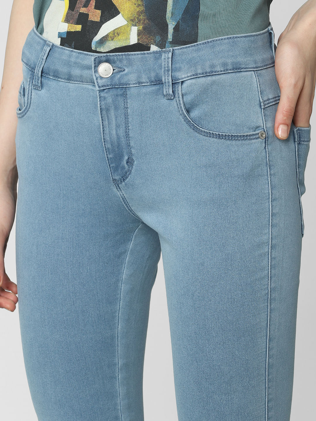 Blue Mid Rise Ankle Length Skinny Fit Jeggings - Image 6