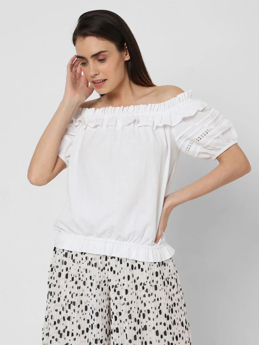 White Off Shoulder Textured Top - Image 2