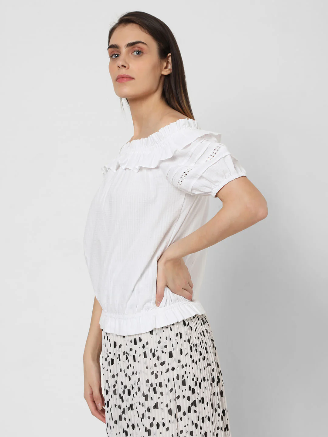White Off Shoulder Textured Top - Image 3