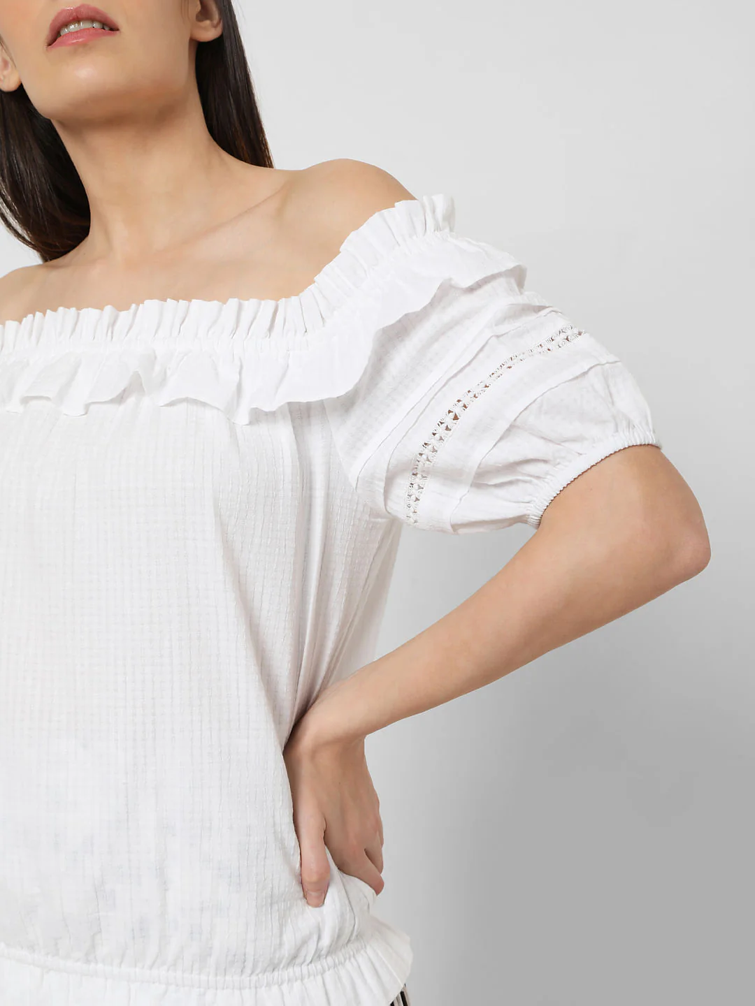 White Off Shoulder Textured Top - Image 6