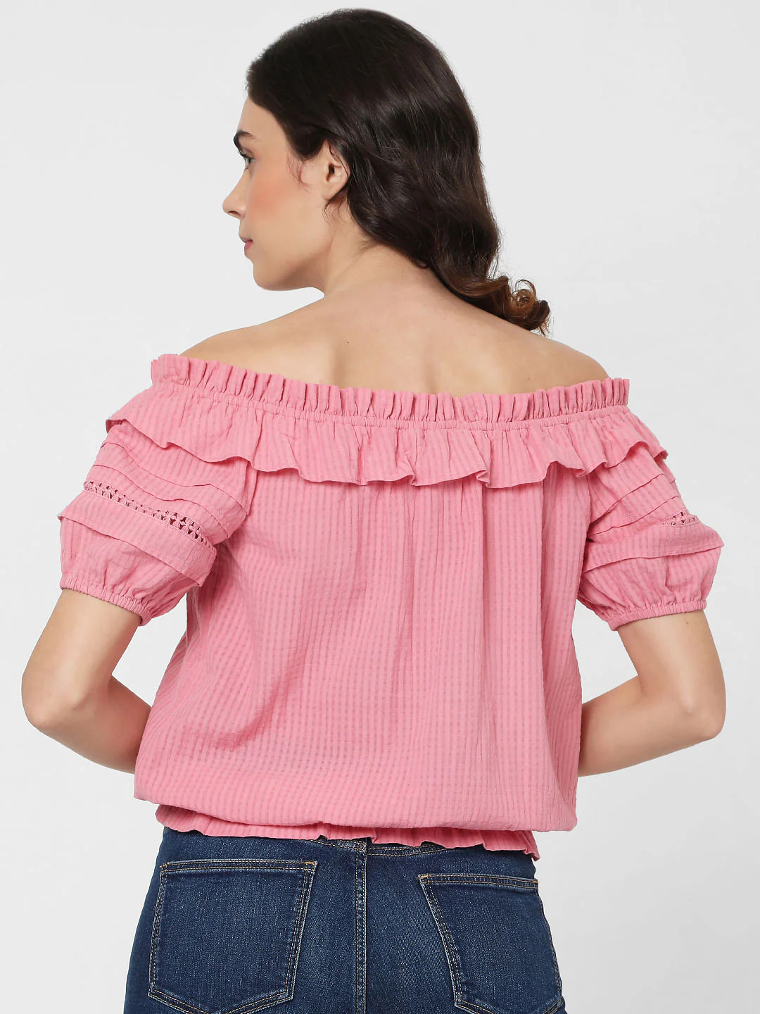 Pink Off Shoulder Textured Top - Image 4