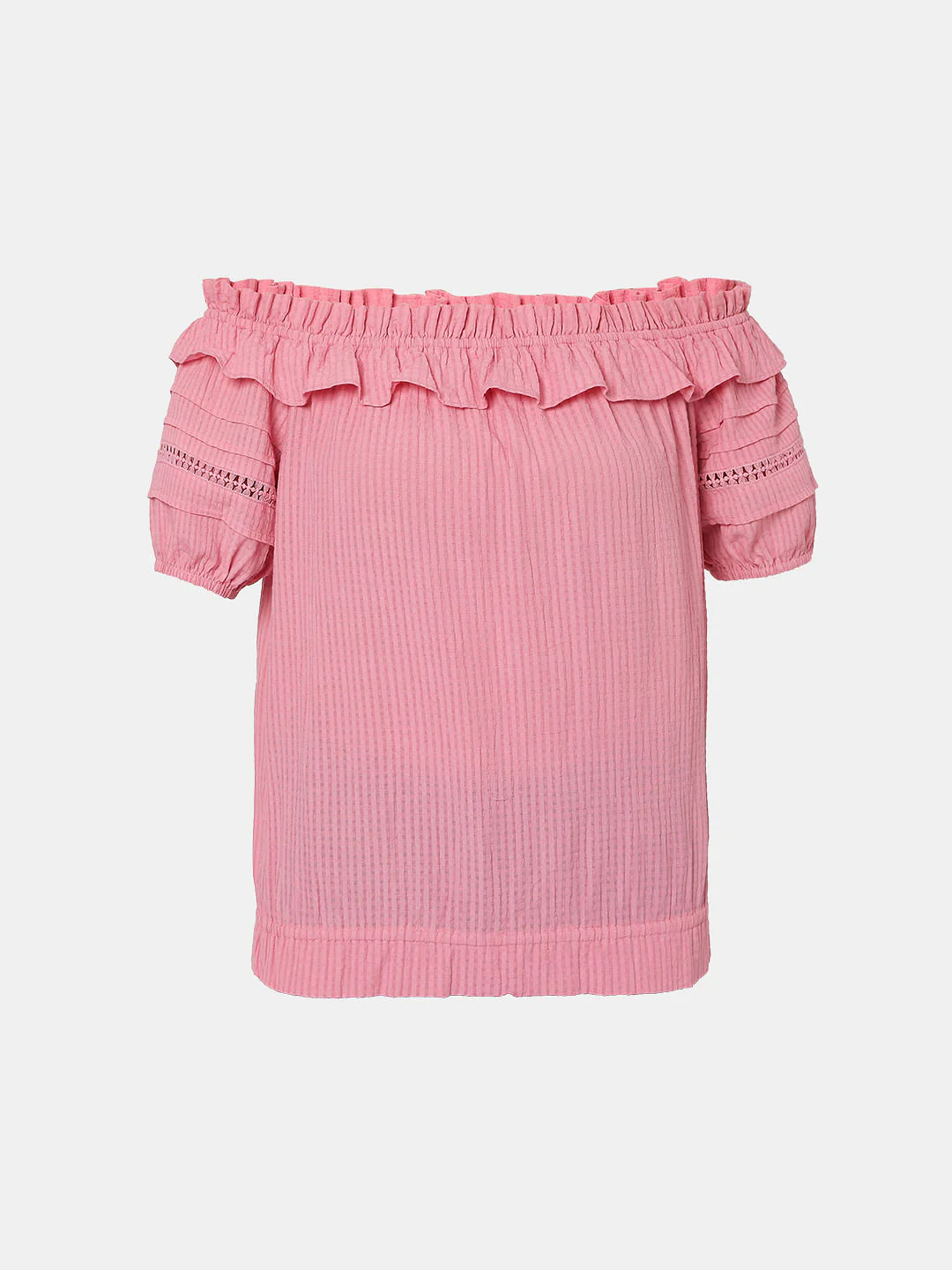 Pink Off Shoulder Textured Top - Image 7