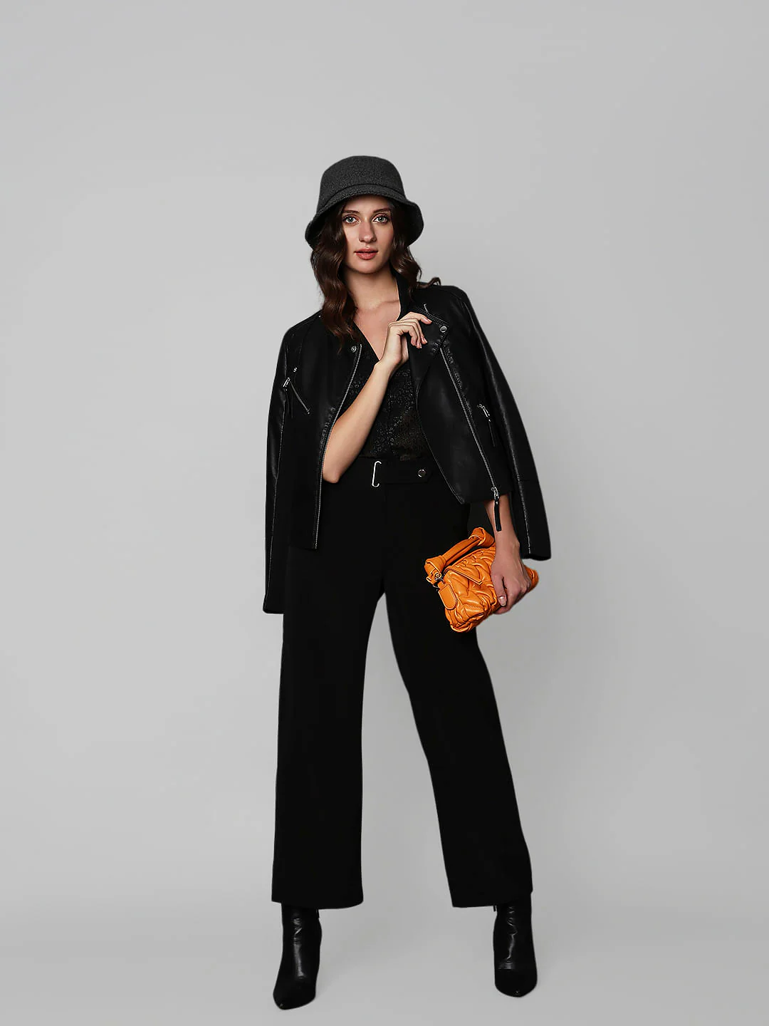 Black Mid Rise Wide Leg Pants