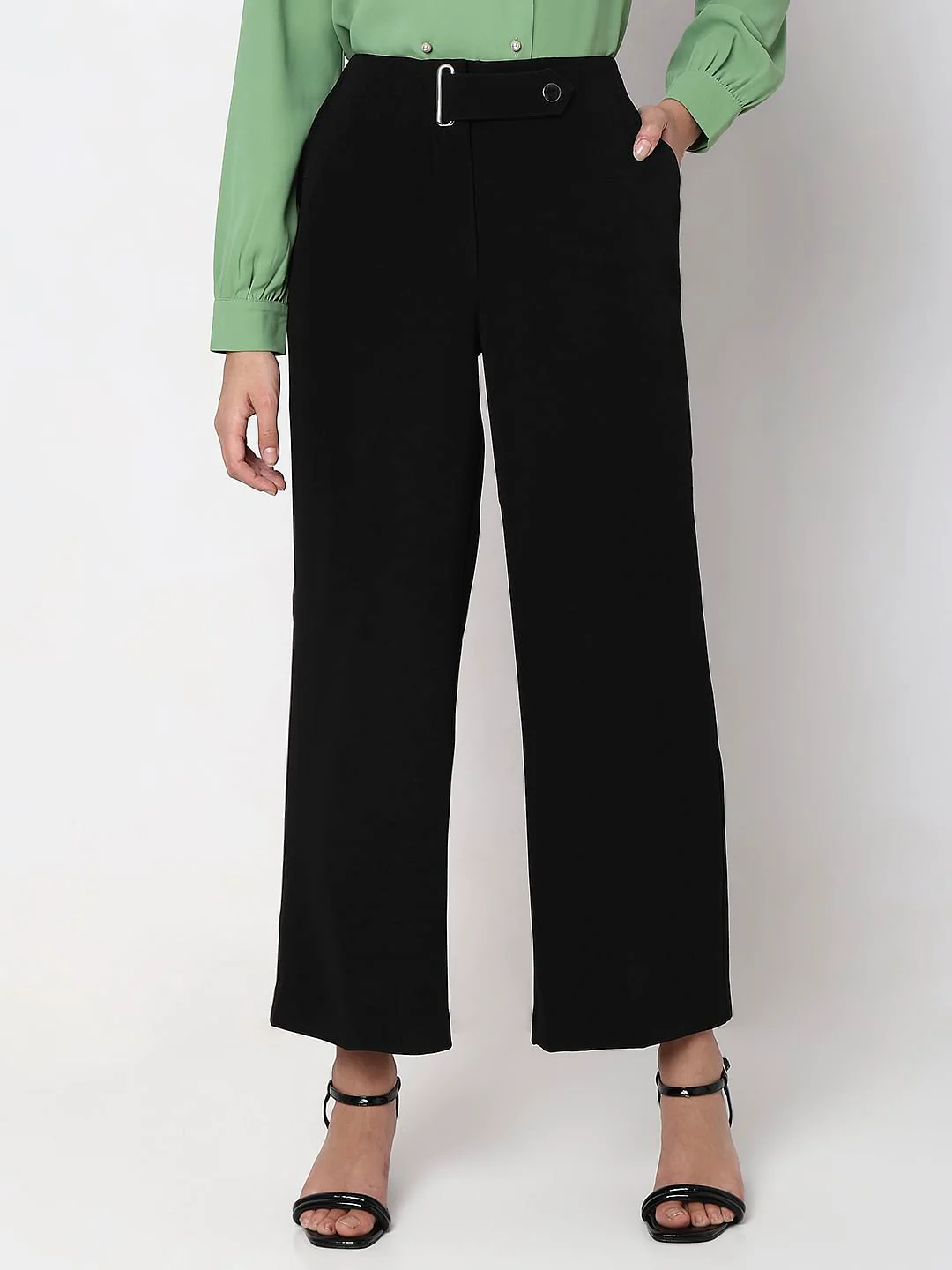 Black Mid Rise Wide Leg Pants - Image 2