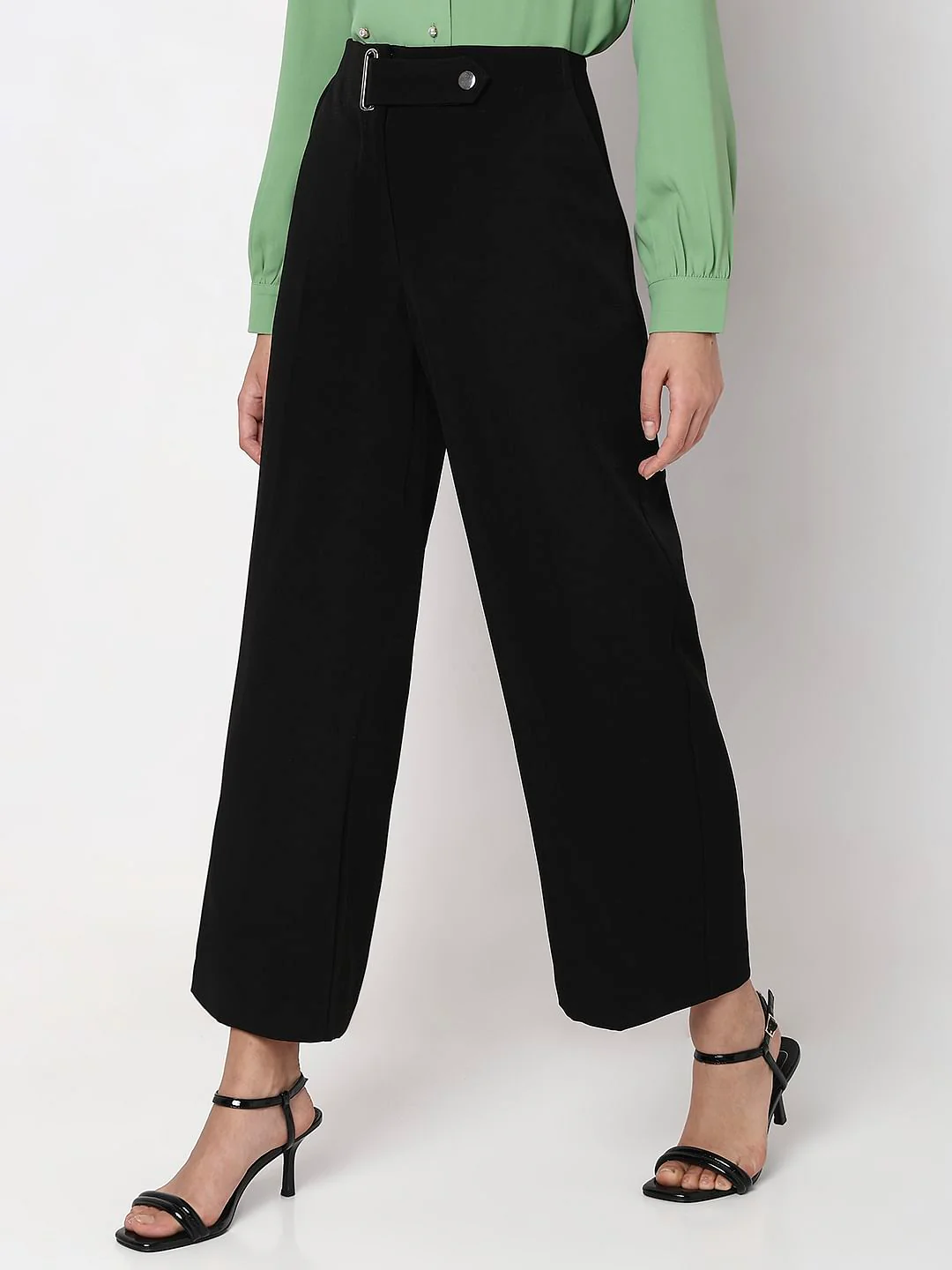 Black Mid Rise Wide Leg Pants - Image 3