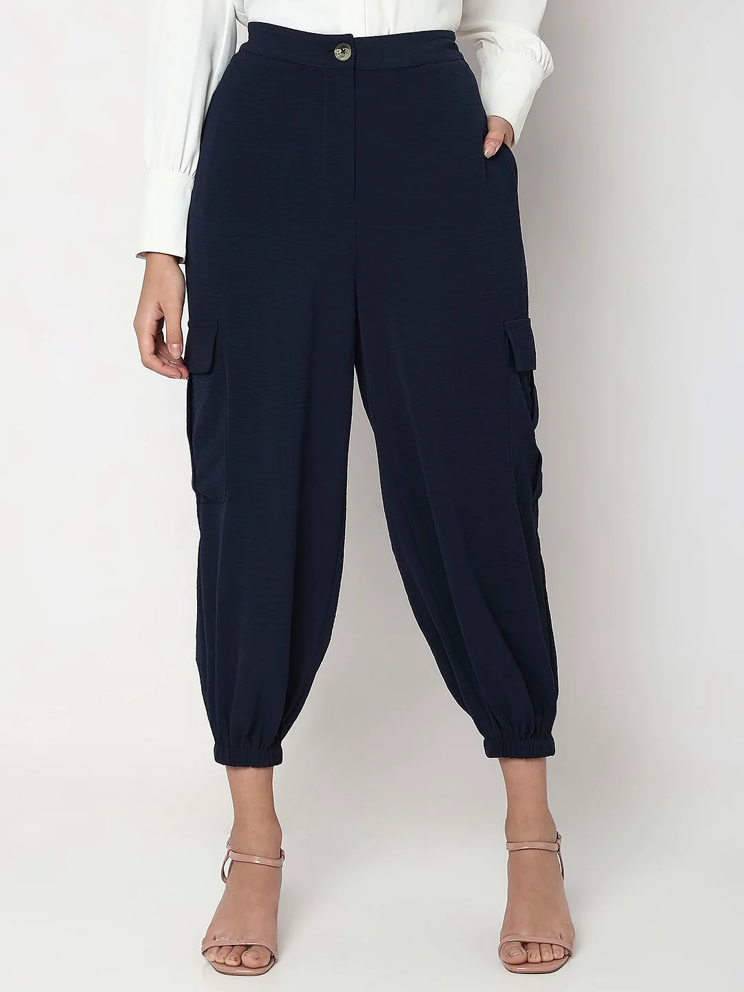Navy Blue Mid Rise Jogger Pants - Image 2