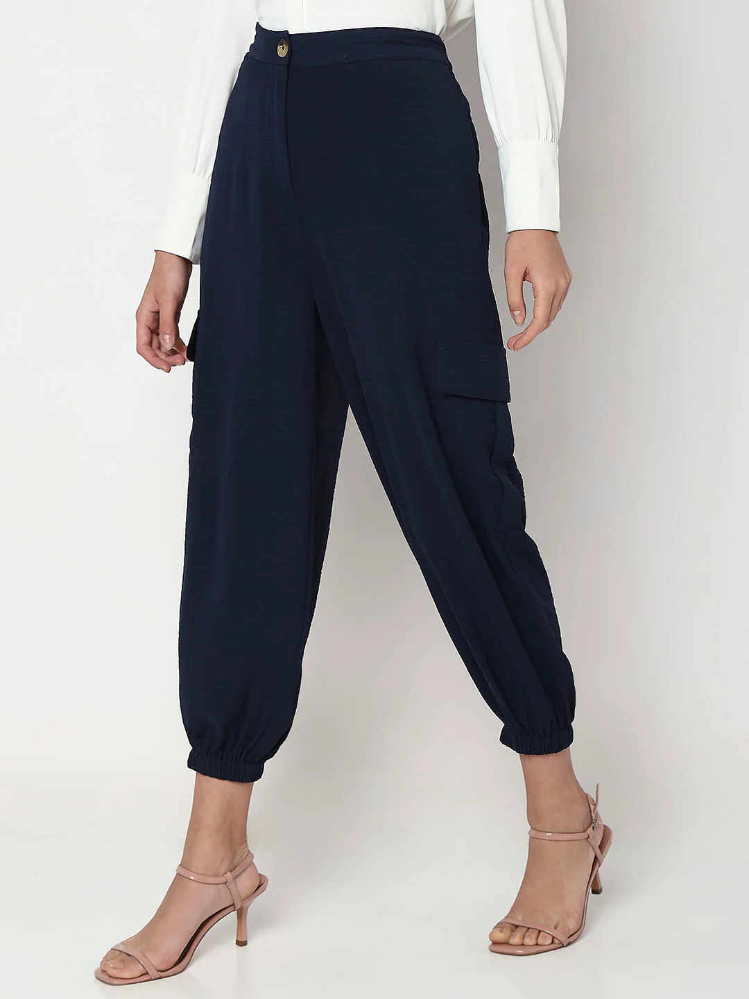 Navy Blue Mid Rise Jogger Pants - Image 3