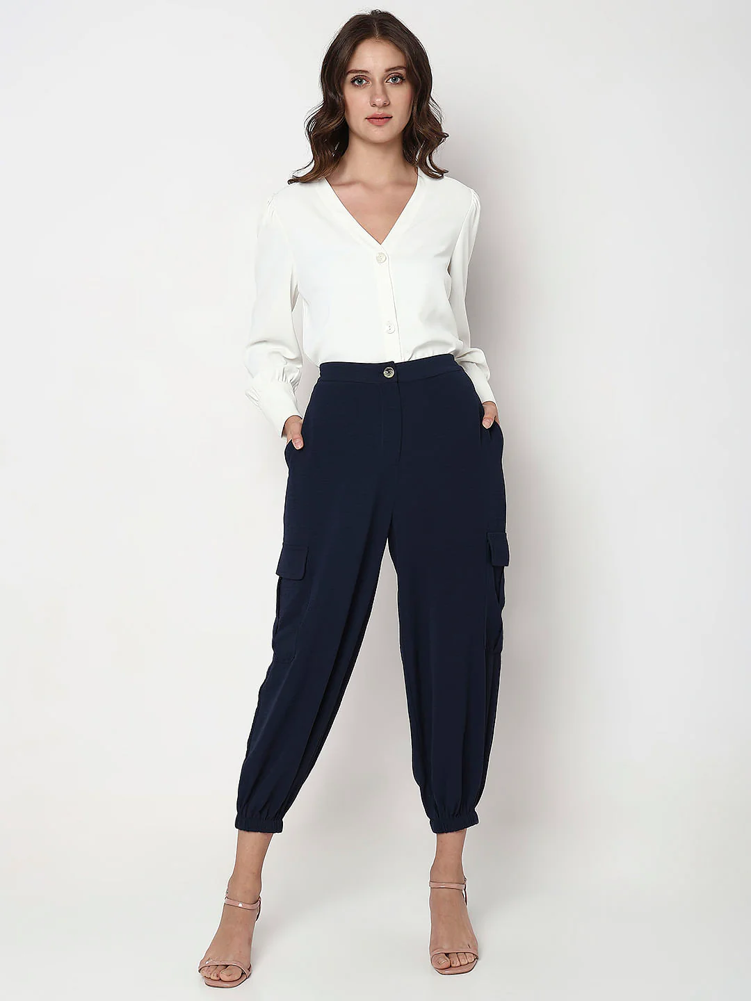 Navy Blue Mid Rise Jogger Pants - Image 5