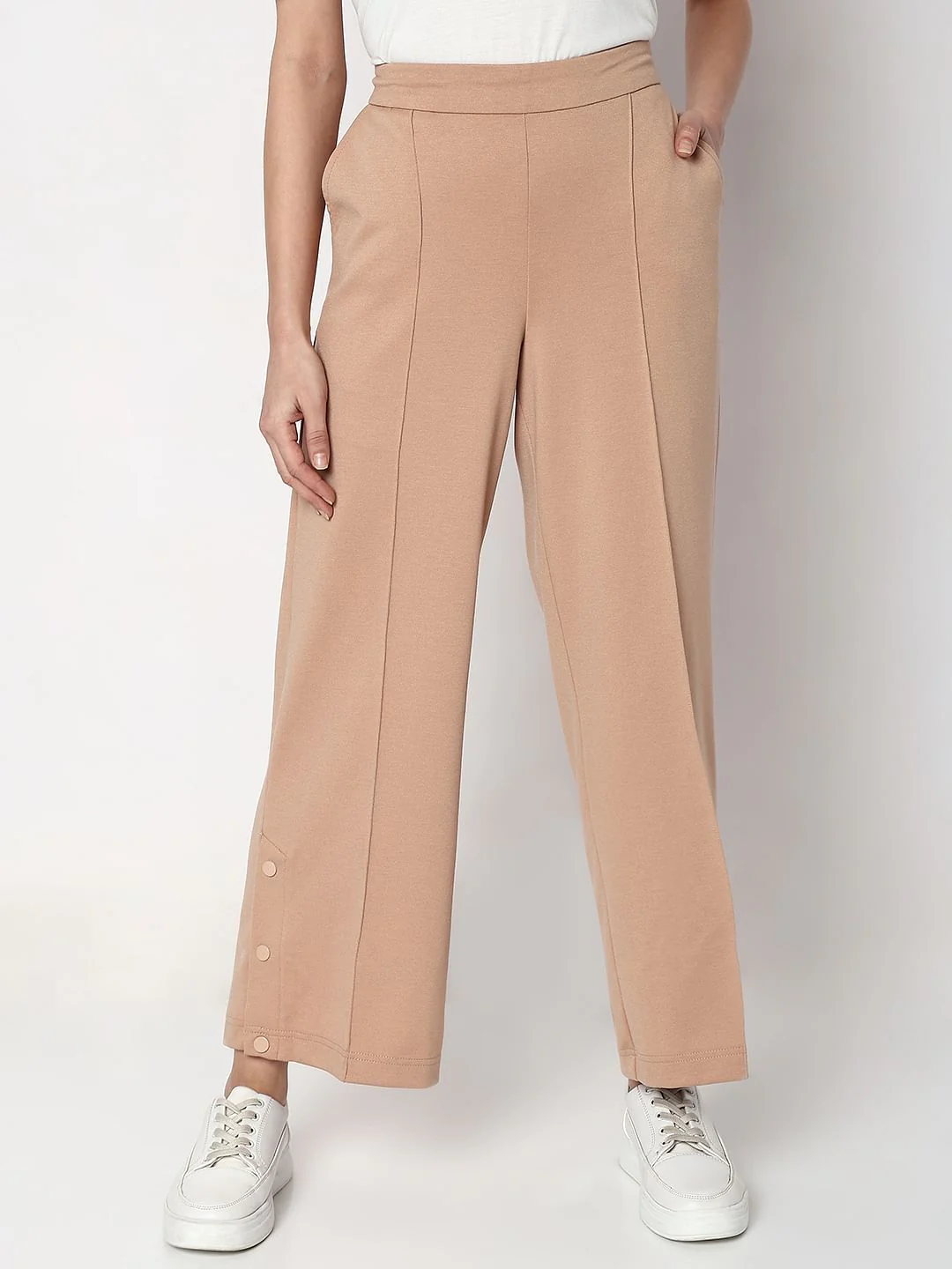 Beige High Rise Wide Leg Pants - Image 2