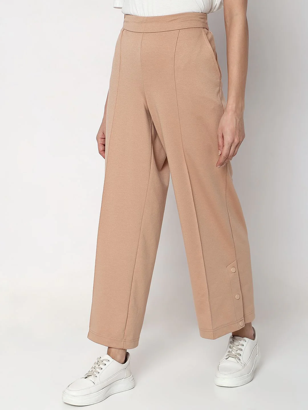 Beige High Rise Wide Leg Pants - Image 3