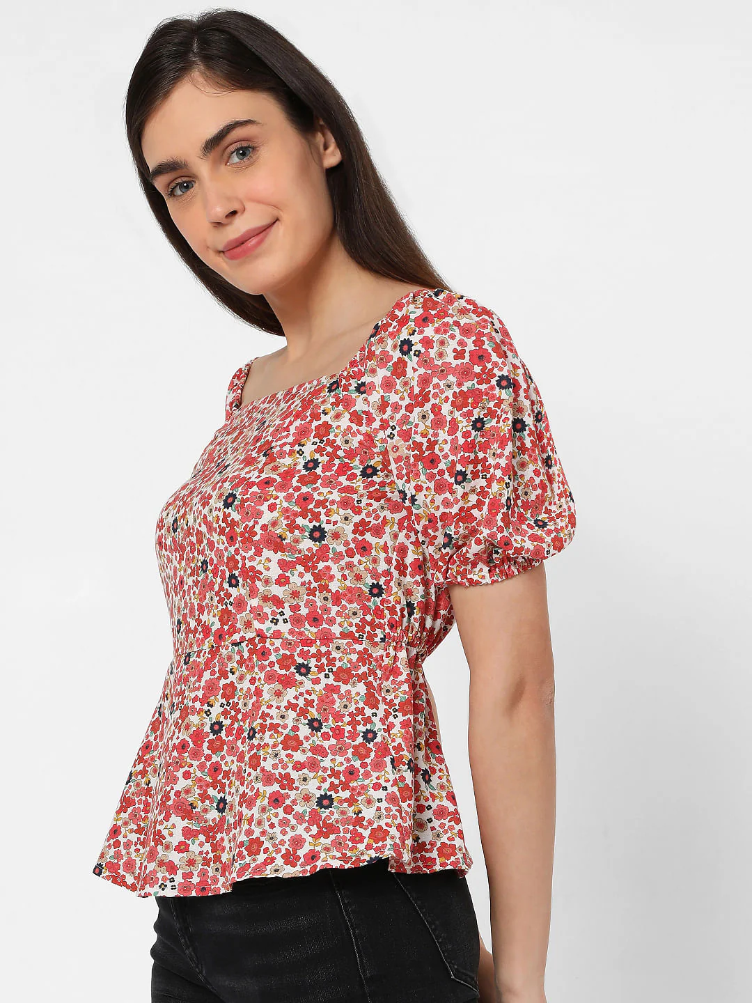Red Floral Peplum Top - Image 2