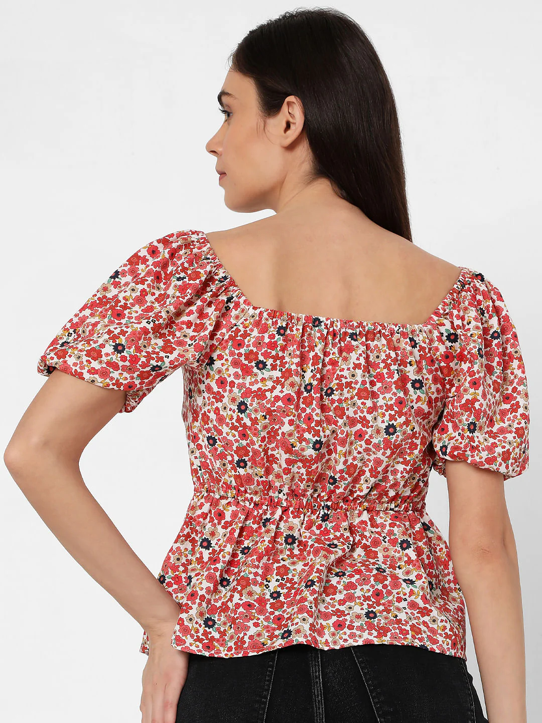 Red Floral Peplum Top - Image 3