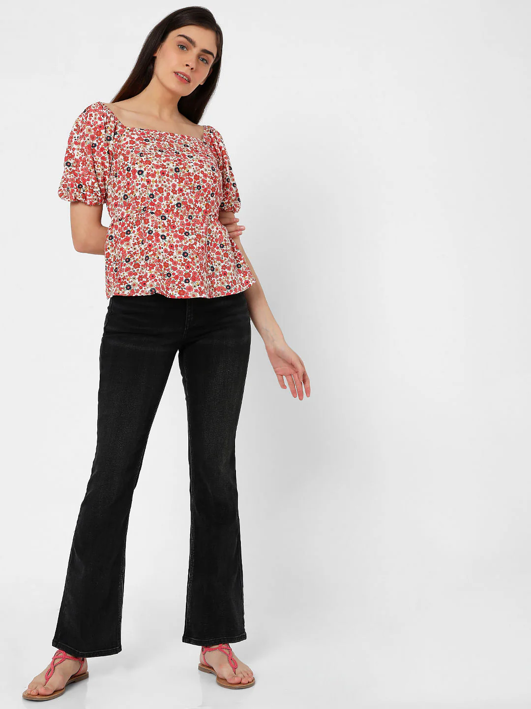 Red Floral Peplum Top - Image 4