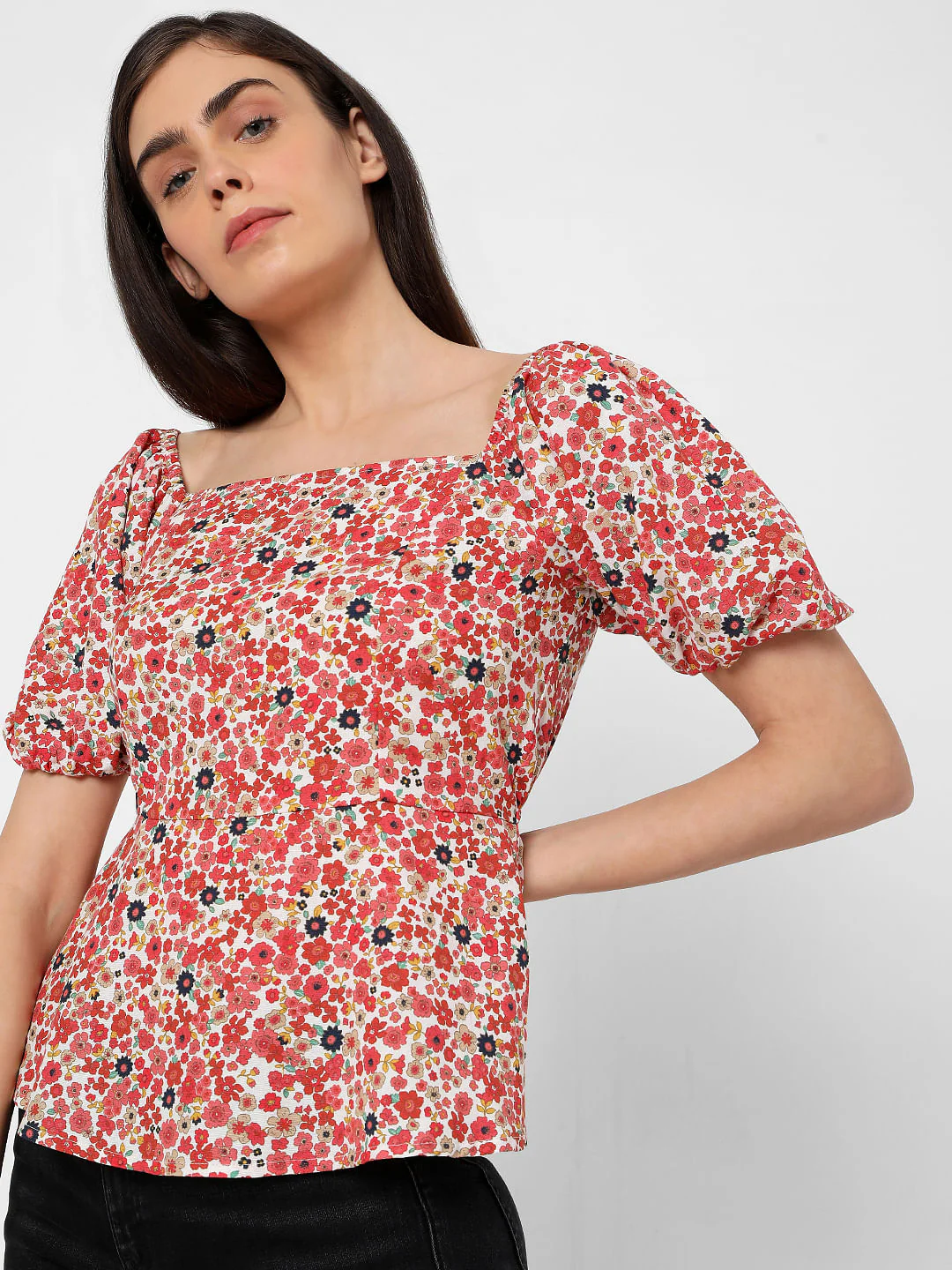 Red Floral Peplum Top - Image 5