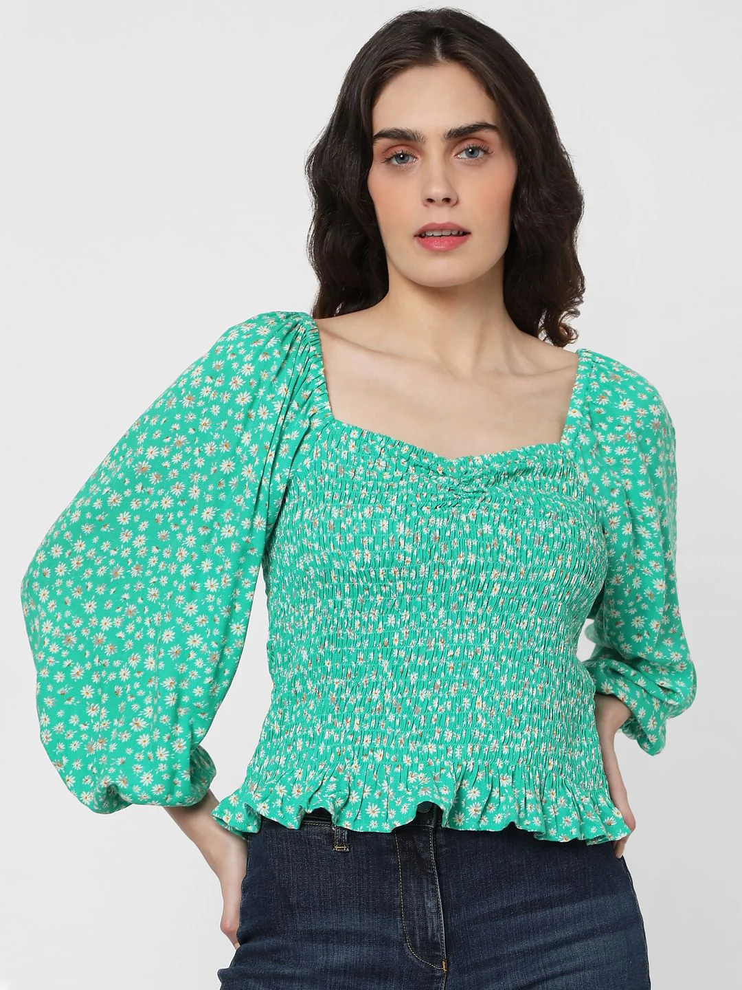 Green Floral Smocked Top - Image 2