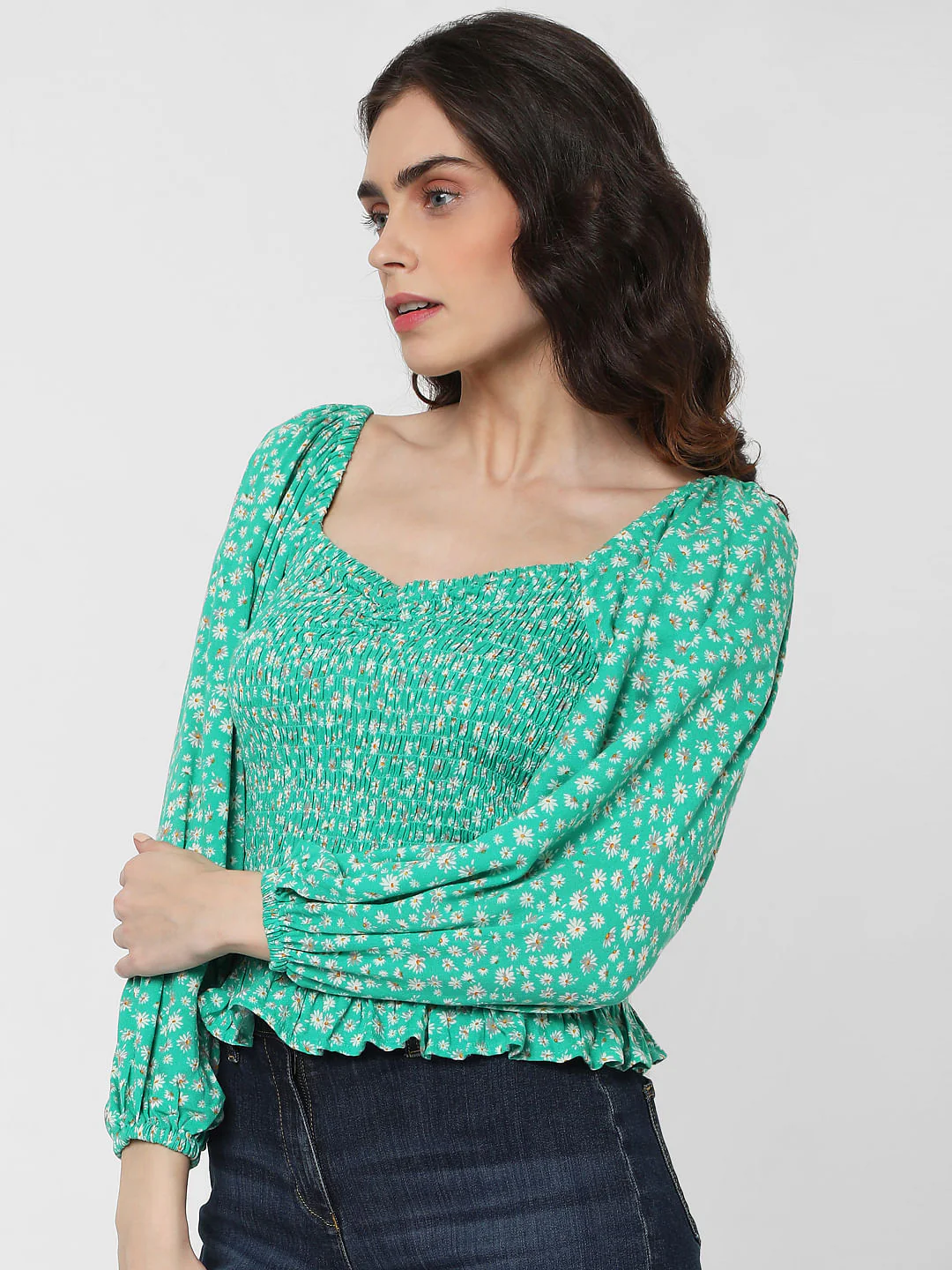 Green Floral Smocked Top - Image 3