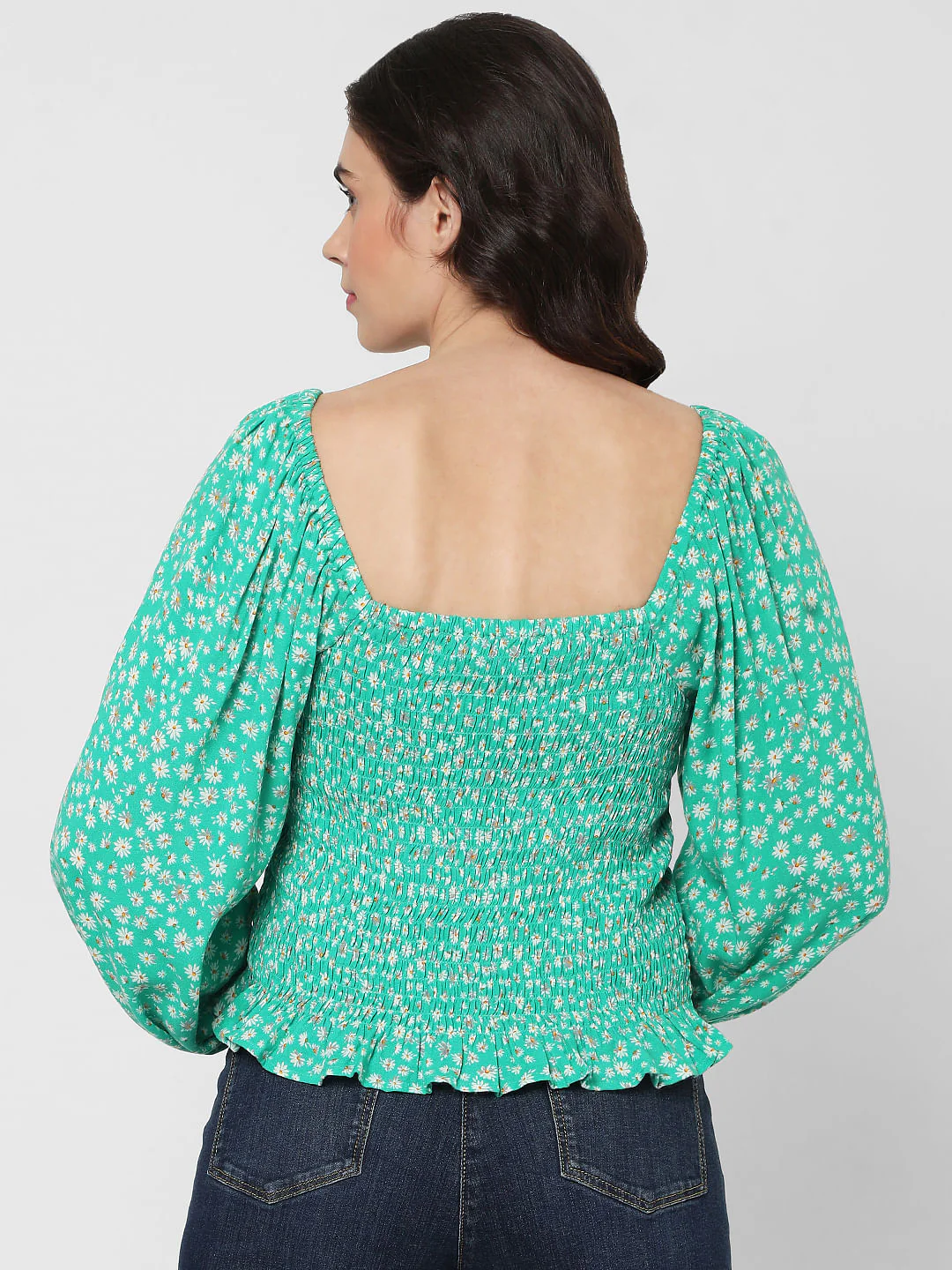 Green Floral Smocked Top - Image 4