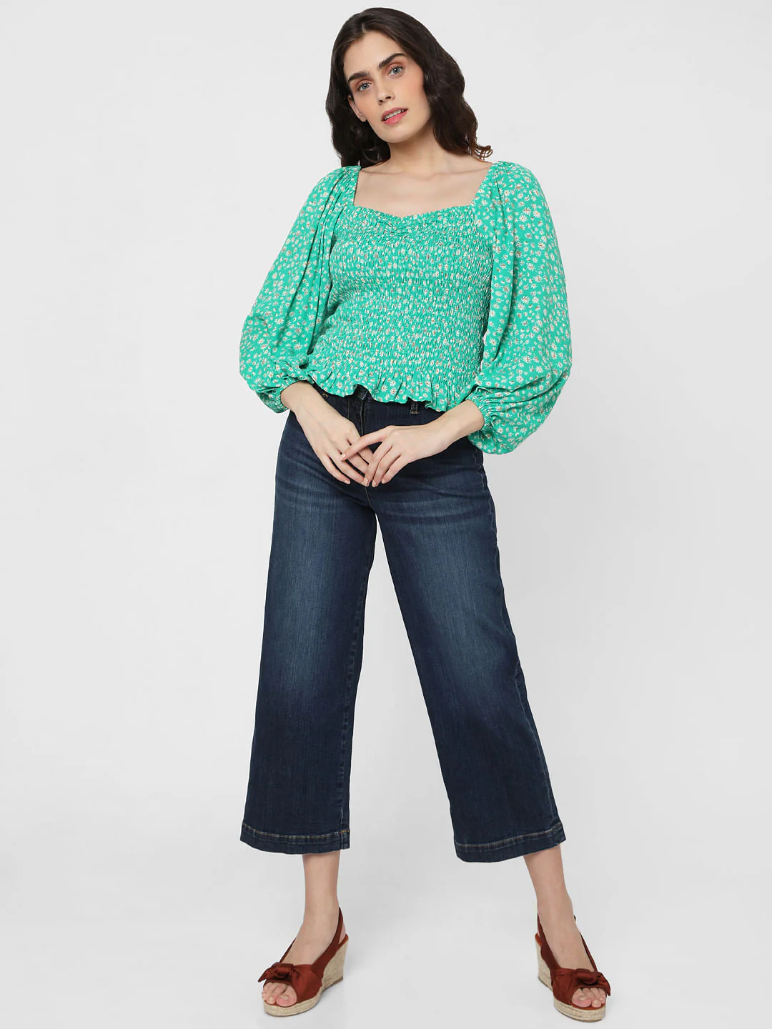Green Floral Smocked Top - Image 5