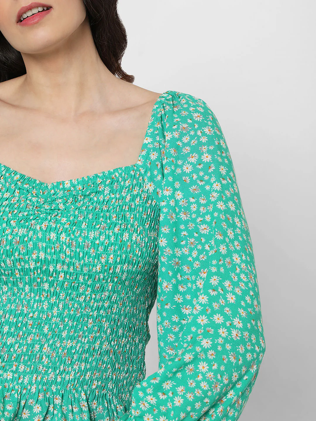 Green Floral Smocked Top - Image 6