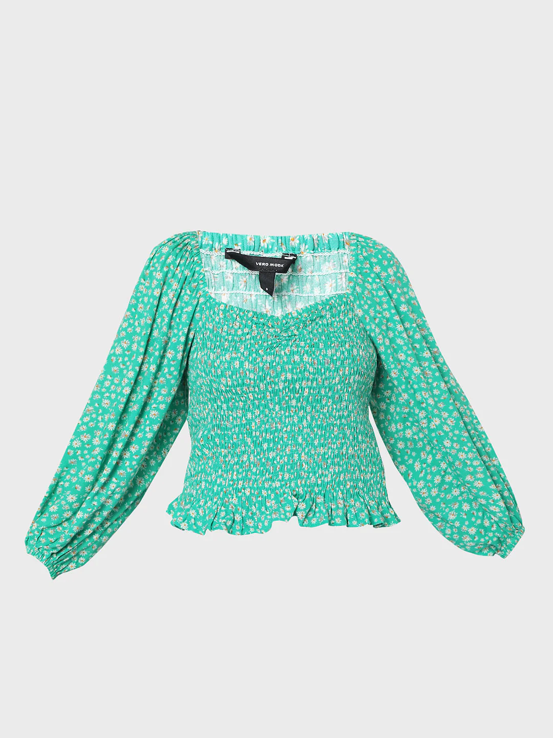 Green Floral Smocked Top - Image 7