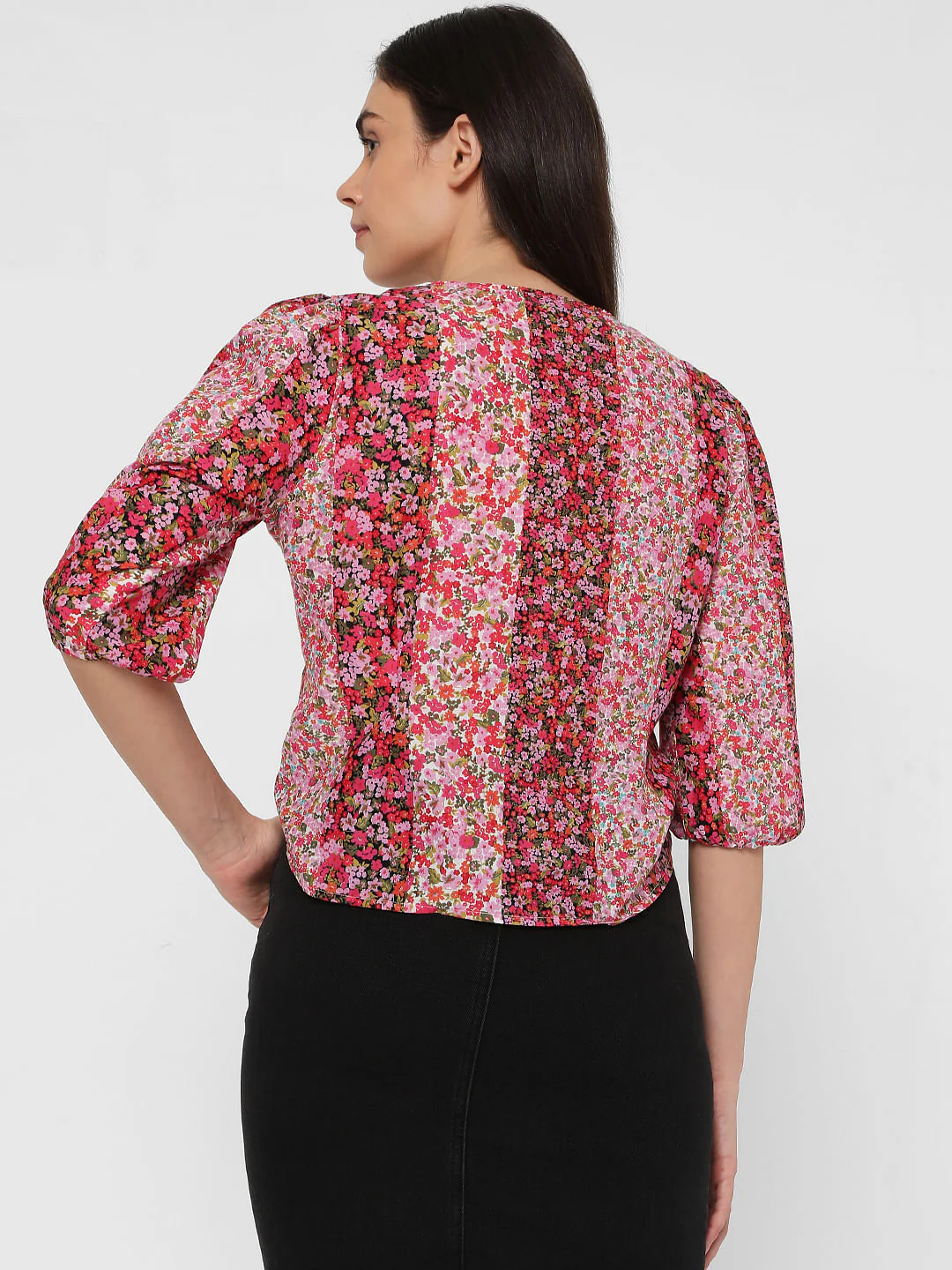 Red Floral Ruched Top - Image 3