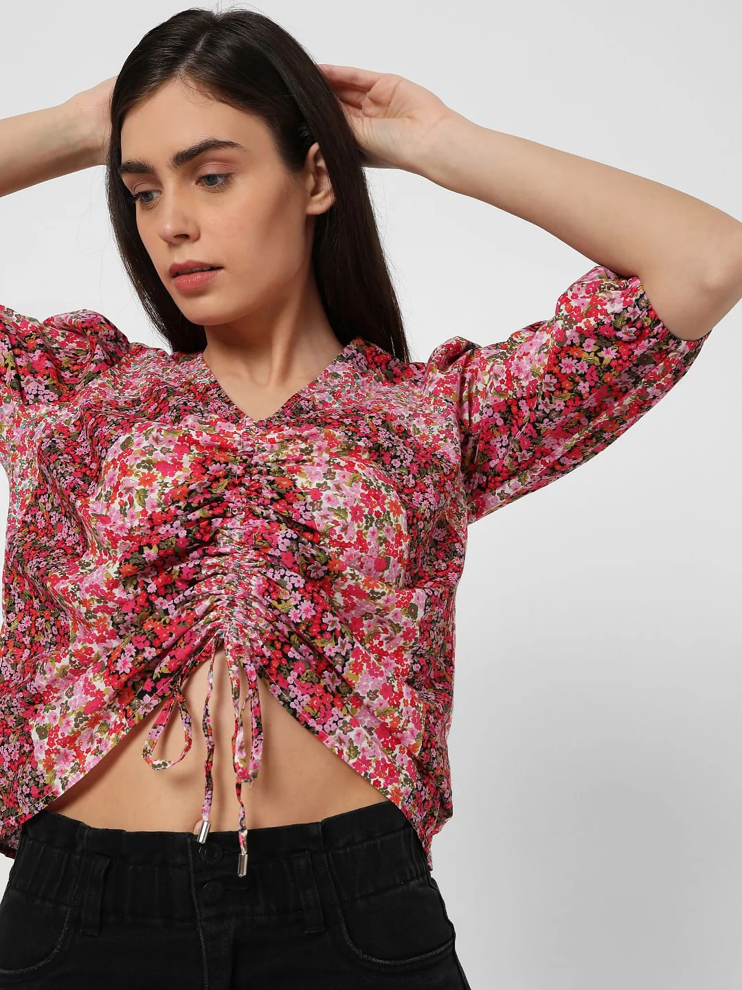 Red Floral Ruched Top - Image 5