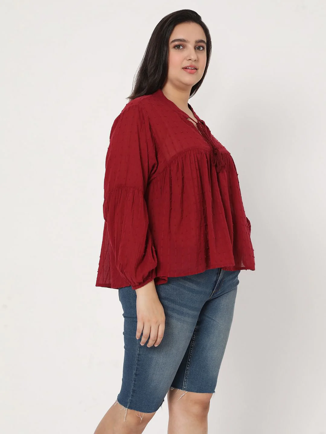 Curve Red Textured Boho Top - Image 3