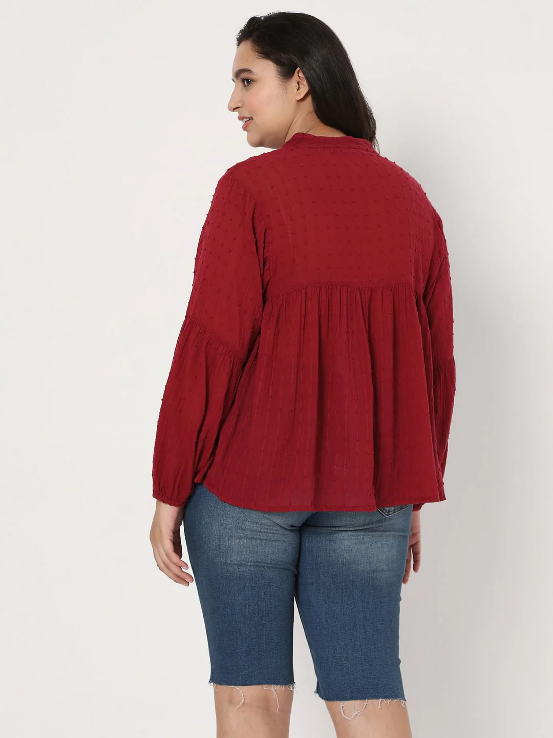 Curve Red Textured Boho Top - Image 4