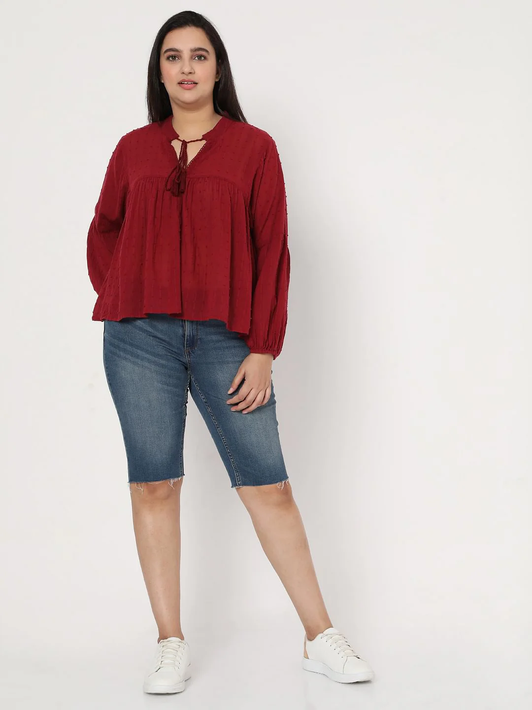 Curve Red Textured Boho Top - Image 5
