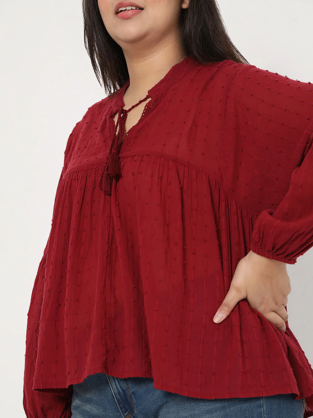 Curve Red Textured Boho Top - Image 6