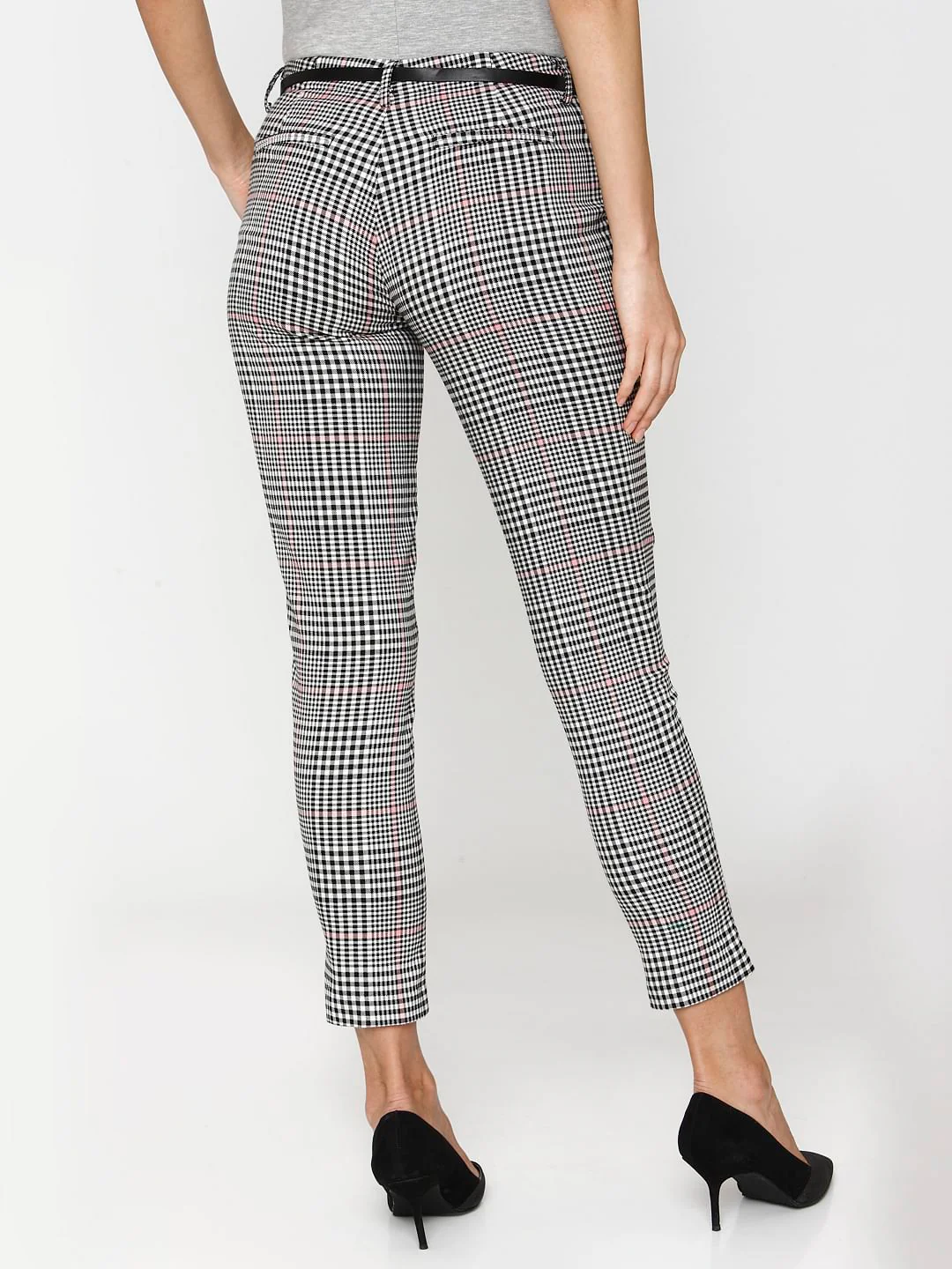 Black Mid Rise Check Ankle Length Pants - Image 4